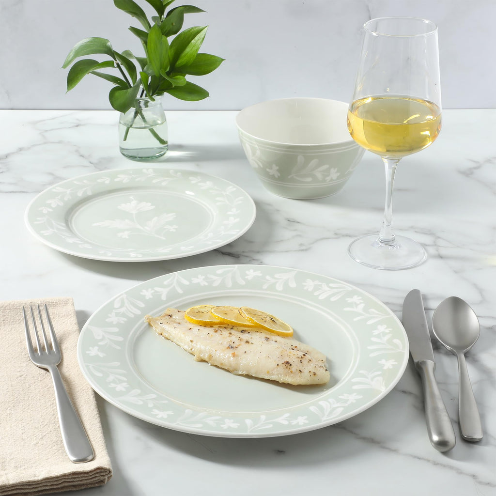 Sage Green 12-Piece Bone China Dinnerware Set P711567