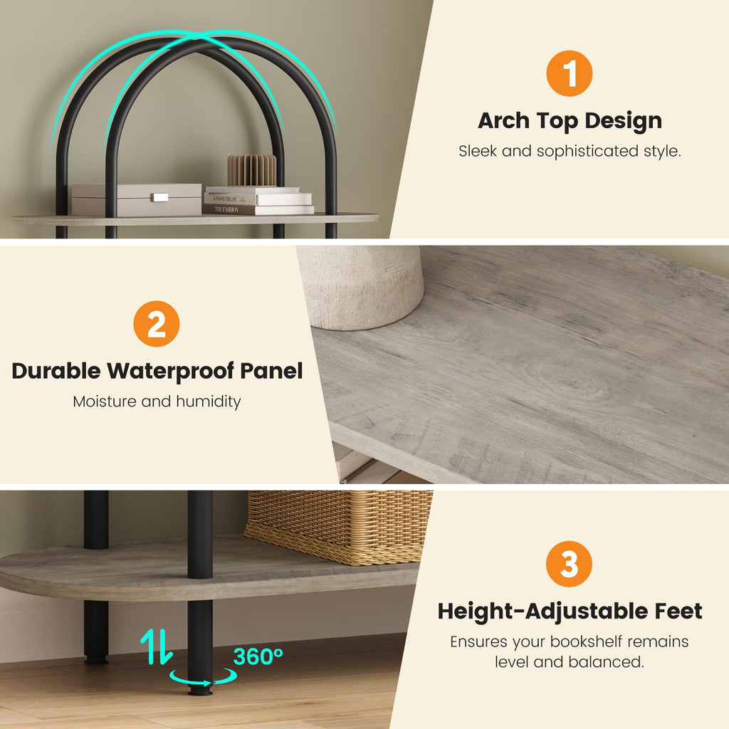 5-Tier Open Arched Bookshelf with Metal Frame J52125