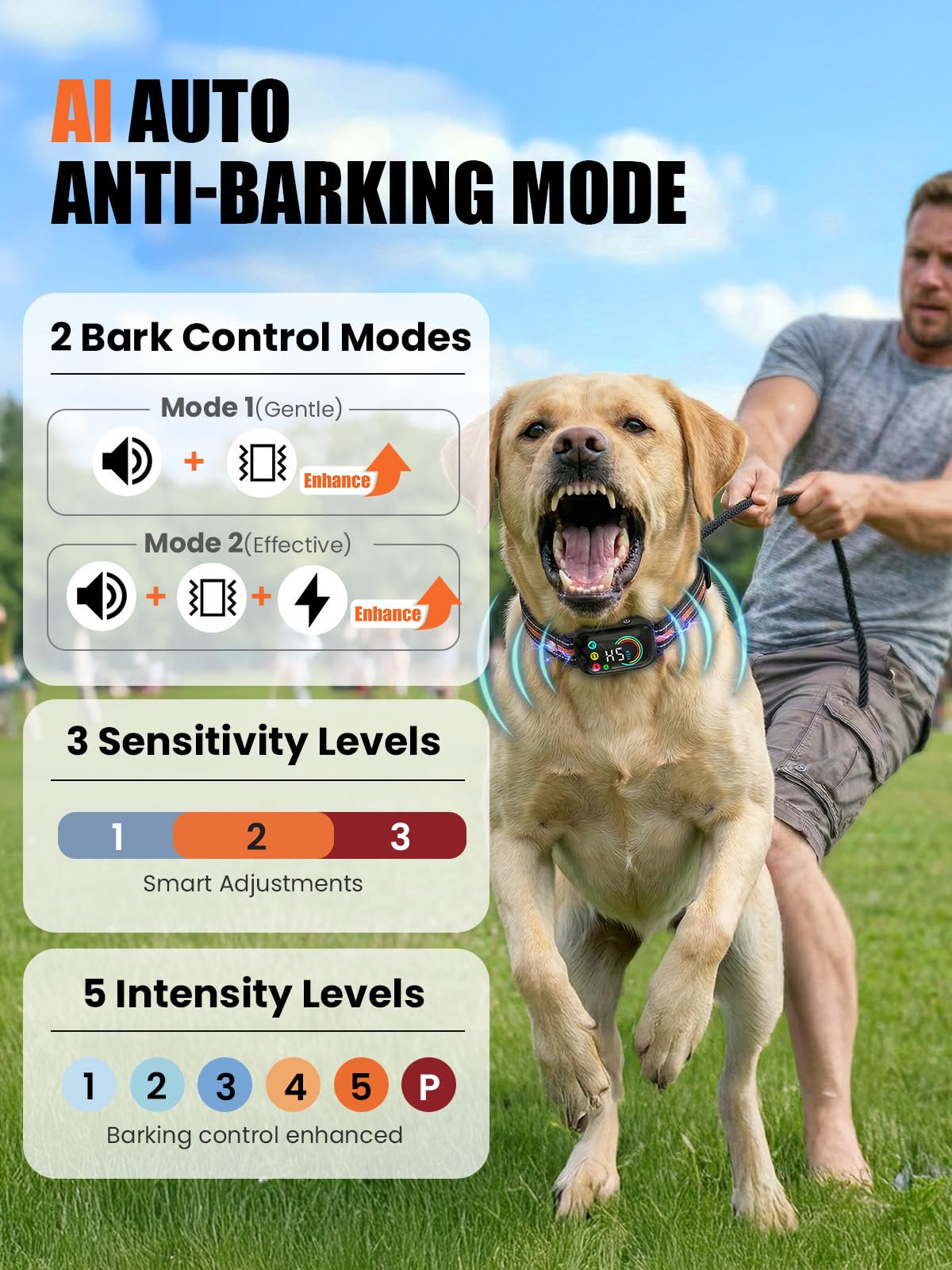 2-in-1 Dog Bark Collar & Shock Collar, IPX7 Waterproof E Collars with AI Anti-Bark/Beep/Vibration/Shock/no Shock for Small Medium Large Dog(5-120Lbs), Dog Training Collar with 3300FT Remote W517