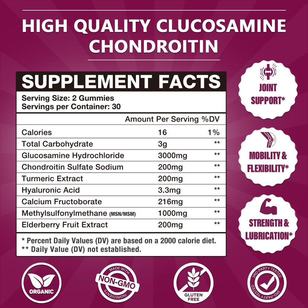 3000MG Glucosamine Chondroitin Gummies with MSM & Elderberry 180Cts Z5109