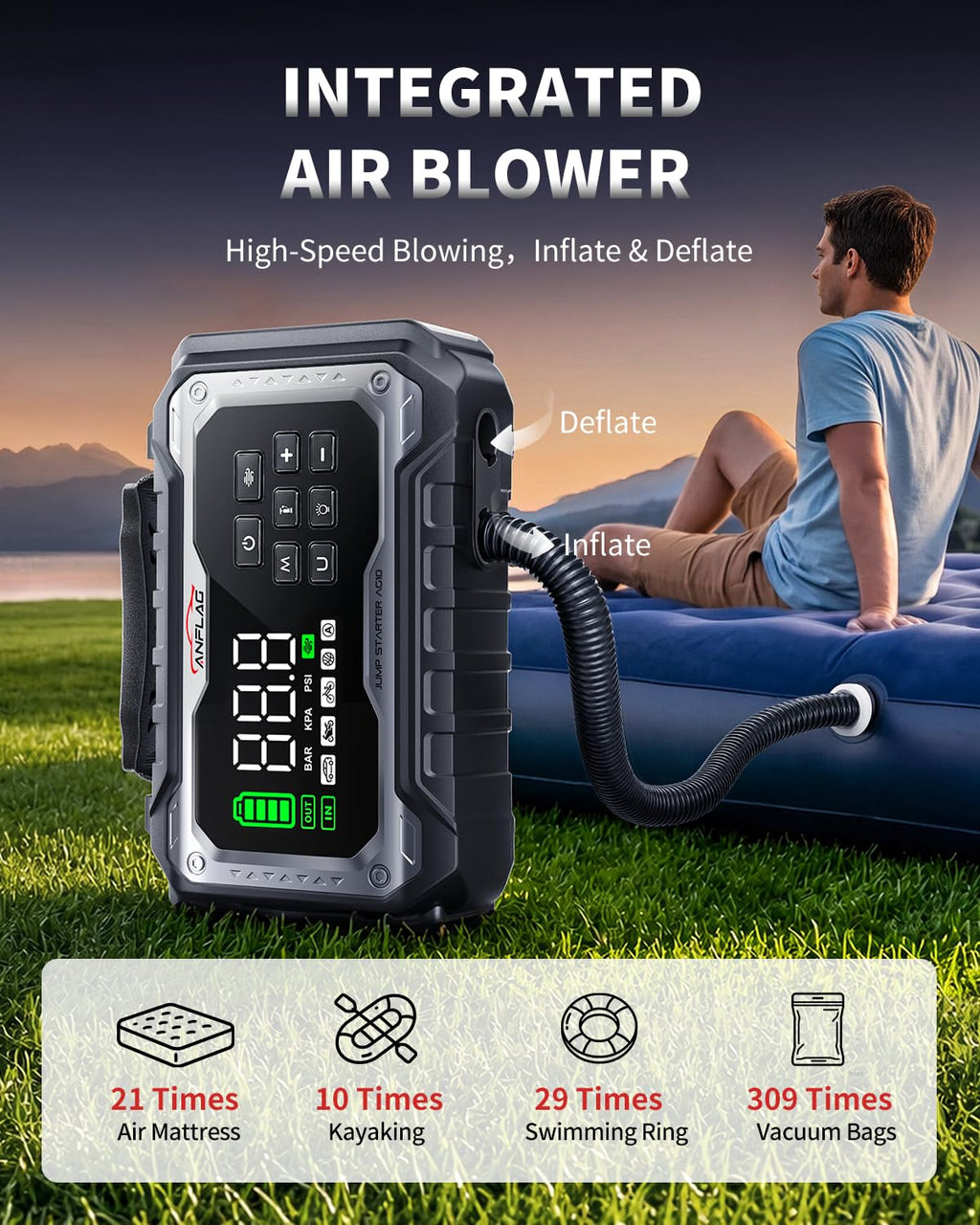 Car Battery Jump Starter with Air Compressor 8000A Portable Booster Pack 160PSI Tire Inflator M497849