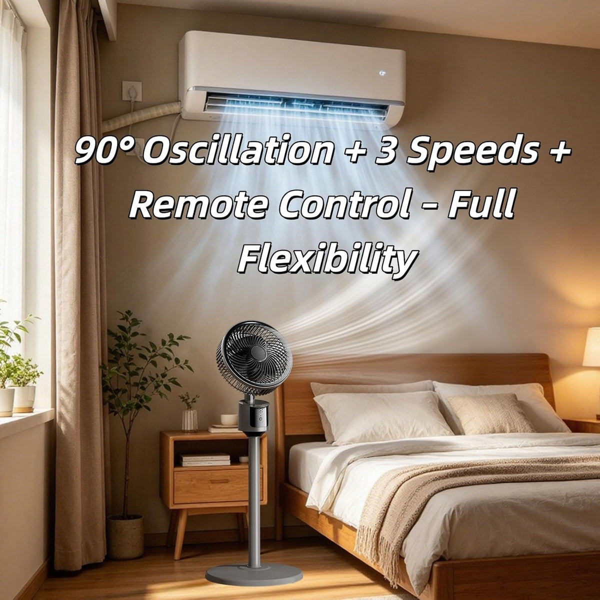 Standing Fan with 90° Oscillation, 3 Speeds, Adjustable Height L17599