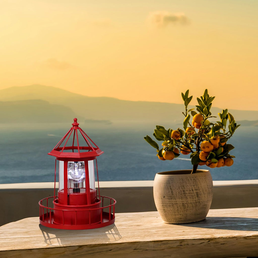 Waterproof Rotating Solar Lighthouse Statue X14956