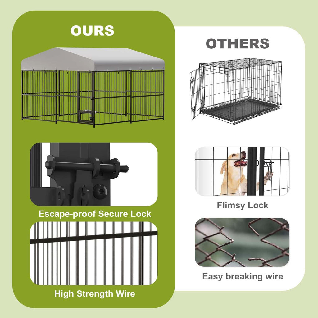 10x10ft Outdoor Dog Kennel with Feeding Door & 2 Bowls L585473