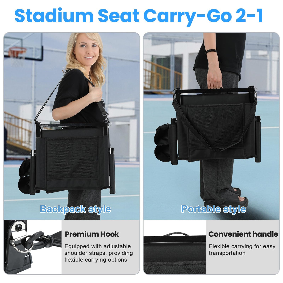 2-Pcs Folding Stadium Seat with Back Support & Cushion D314