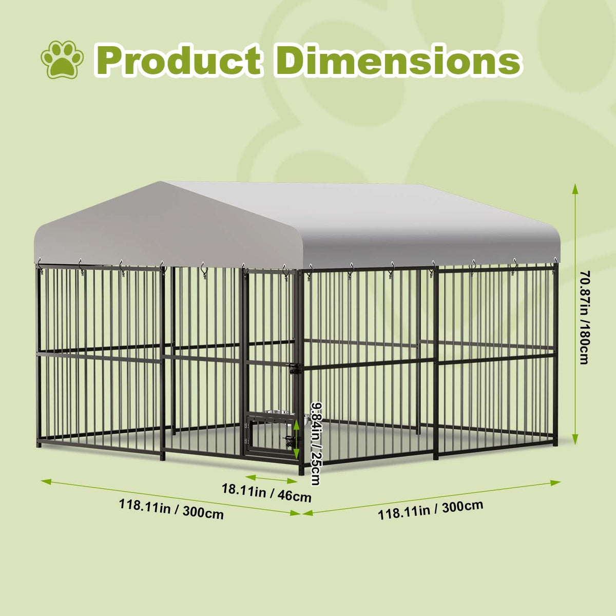10x10ft Outdoor Dog Kennel with Feeding Door & 2 Bowls L585473
