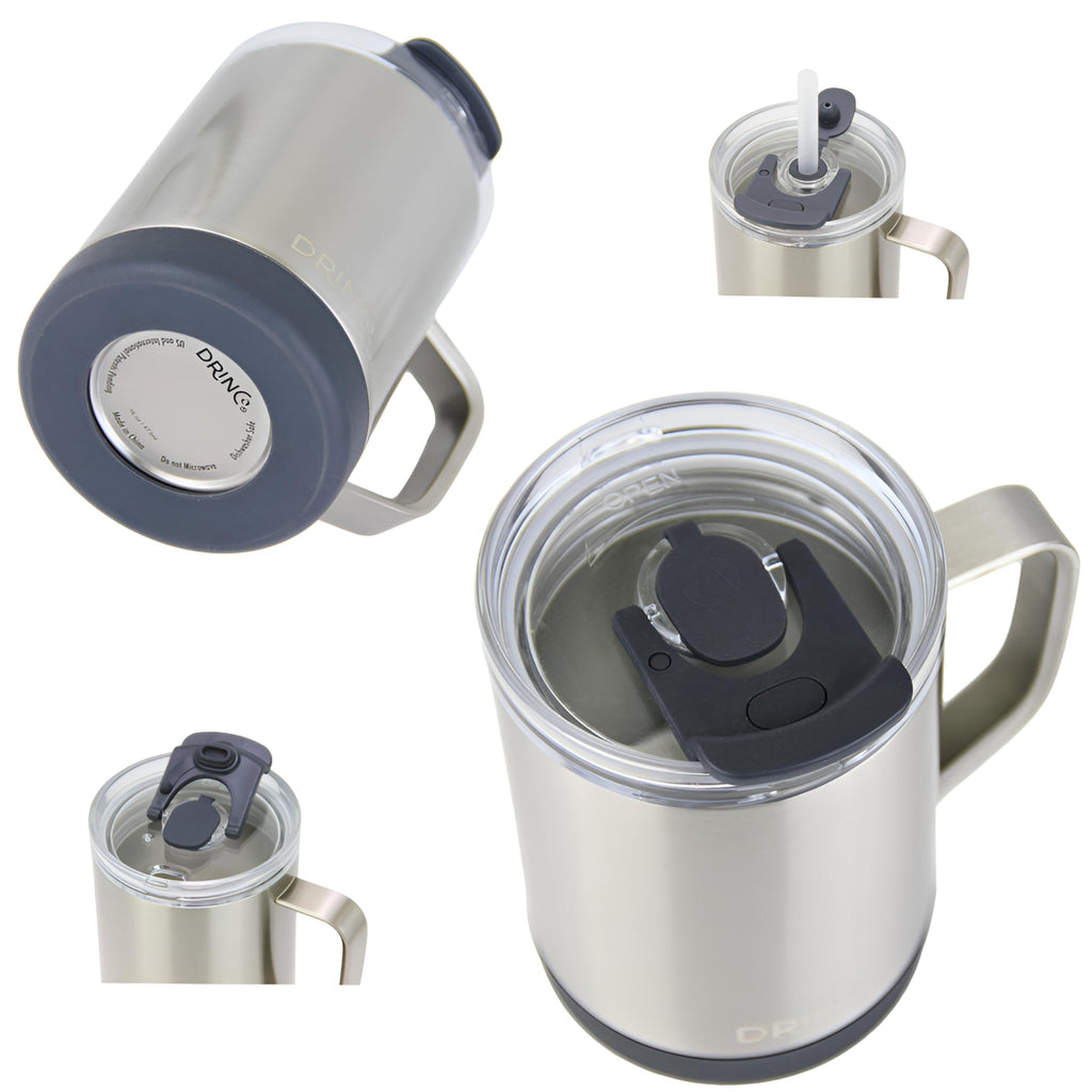 16 oz Black Vacuum Insulated Stainless Steel Travel Mug with Lid A702245
