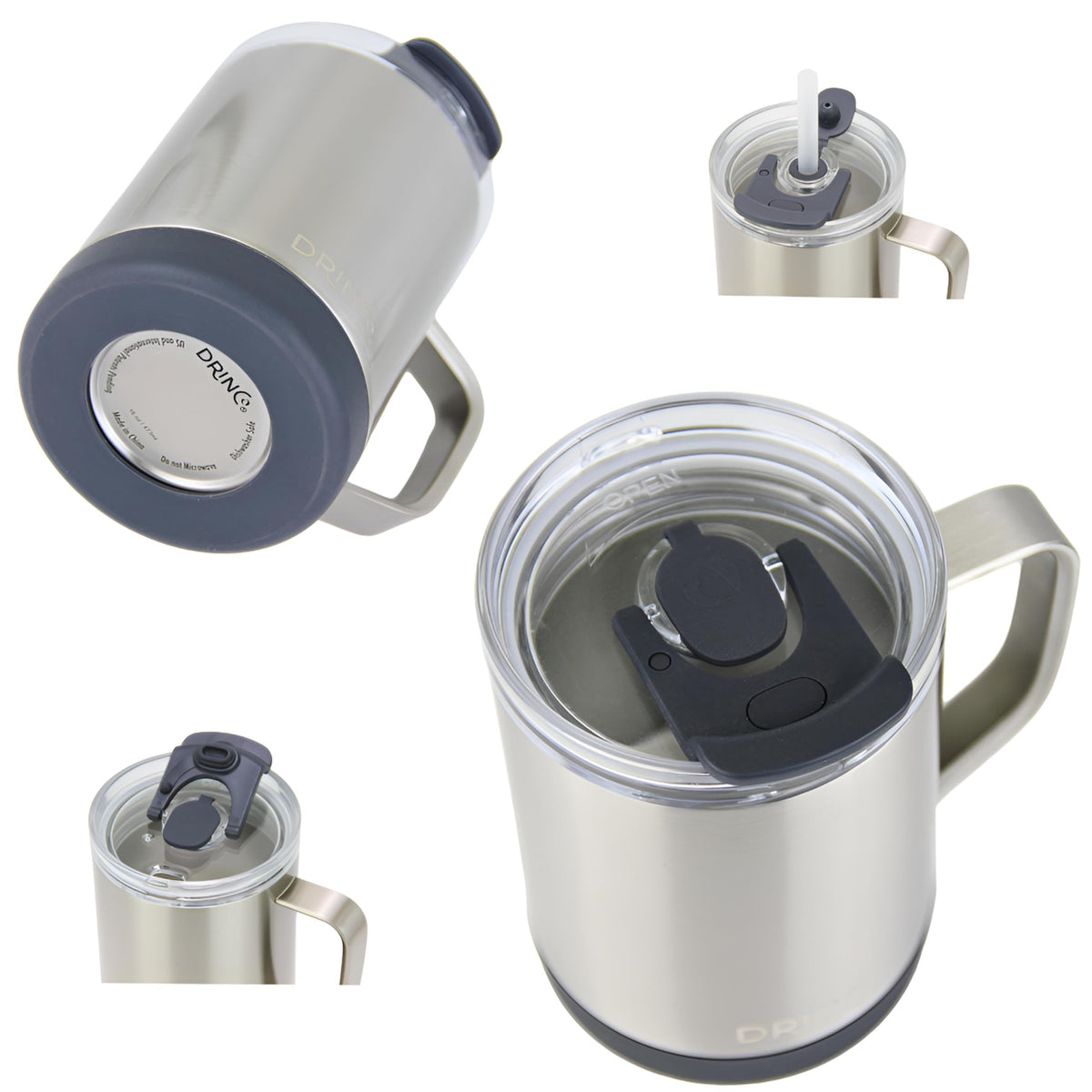 16 oz Black Vacuum Insulated Stainless Steel Travel Mug with Lid A702245