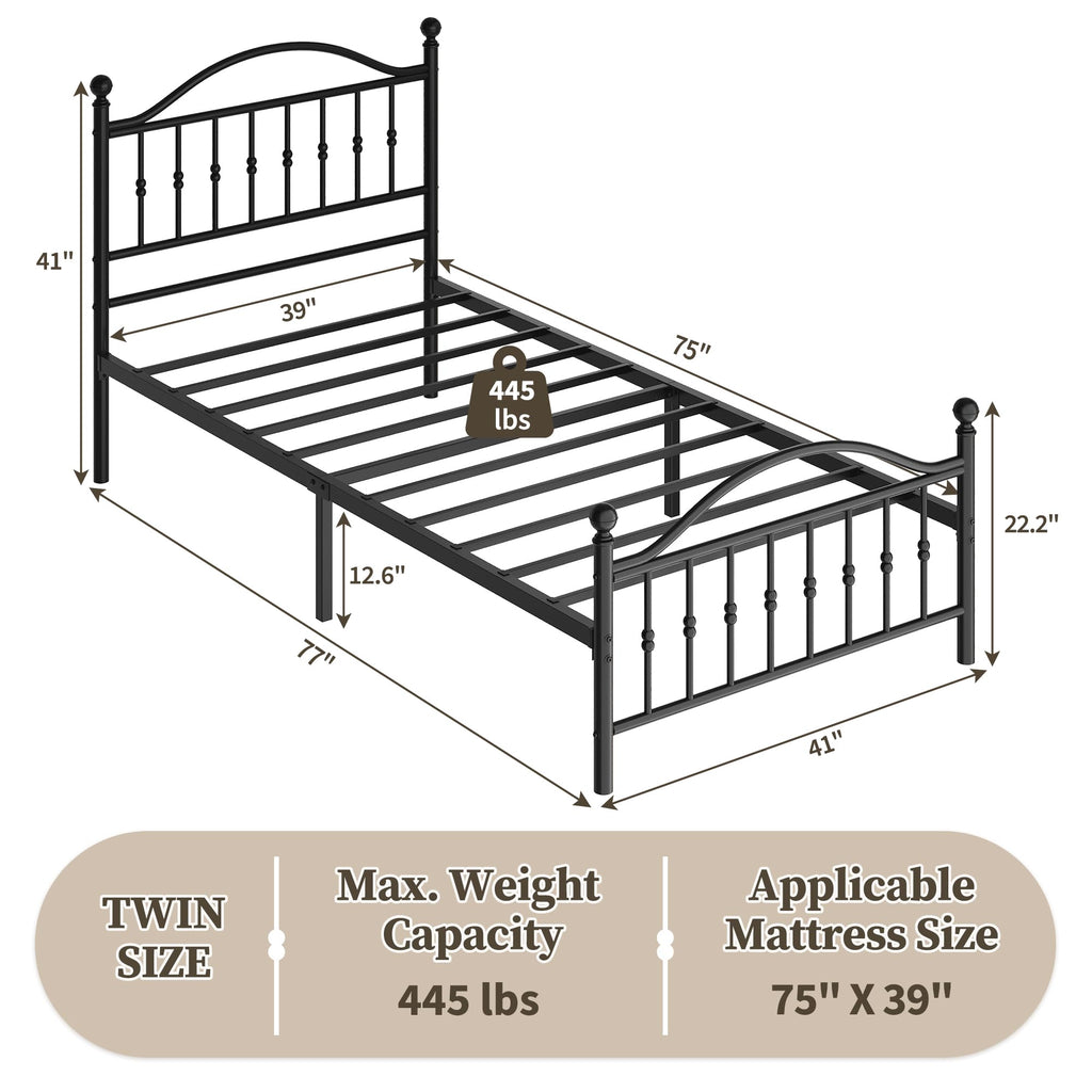 Twin Size Metal Platform Bed Frame with Headboard & Footboard P80661