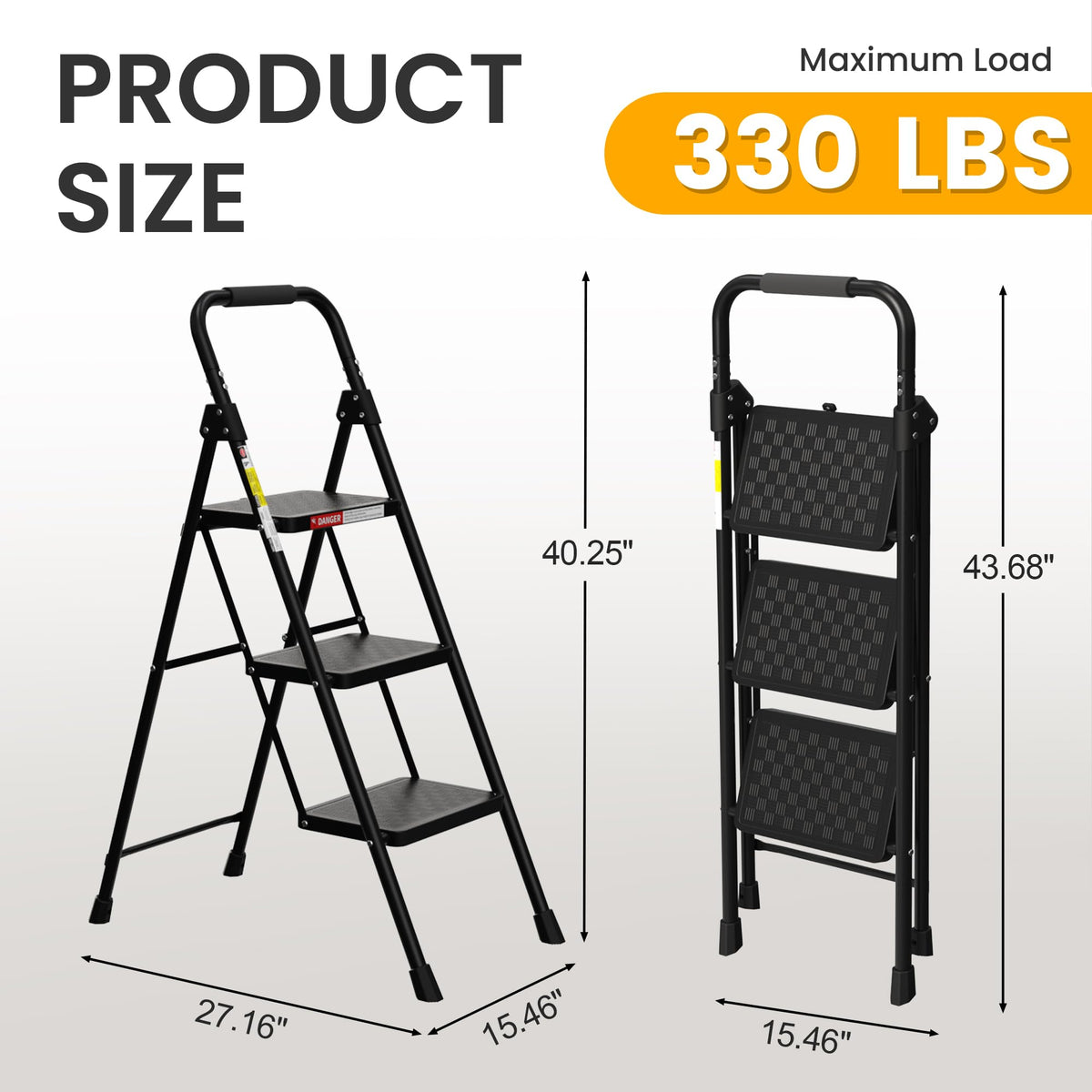 3 Step Folding Ladder with Anti-Slip Pedal H718