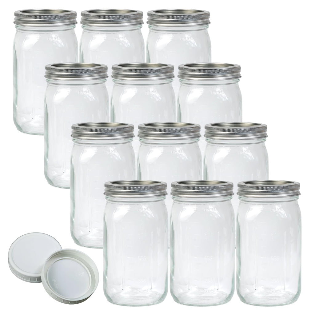 Wide Mouth Mason Jars 32 oz 12Pcs with Airtight Lids O12079