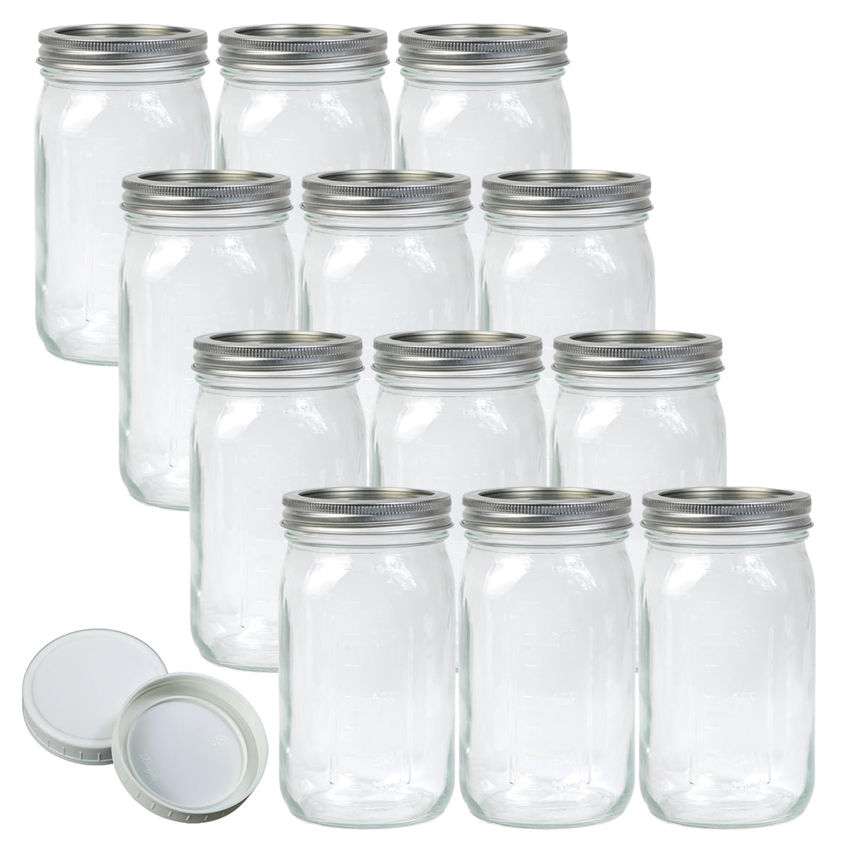 Wide Mouth Mason Jars 32 oz 12Pcs with Airtight Lids O12079