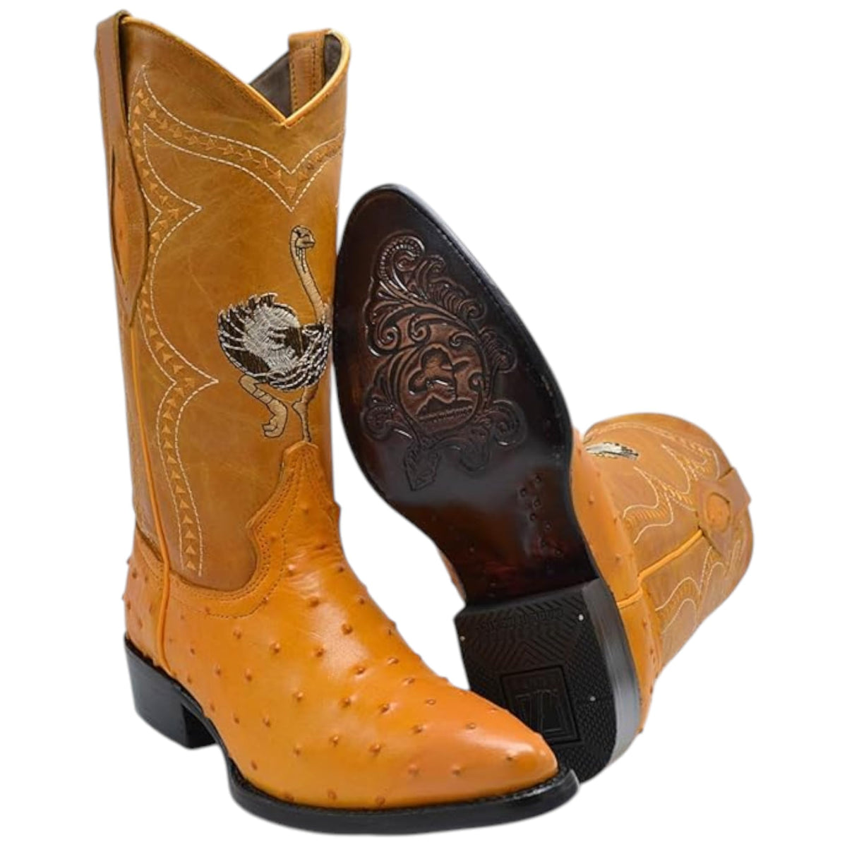 Men’s Genuine Leather Ostrich Print J-Toe Western Boots E191