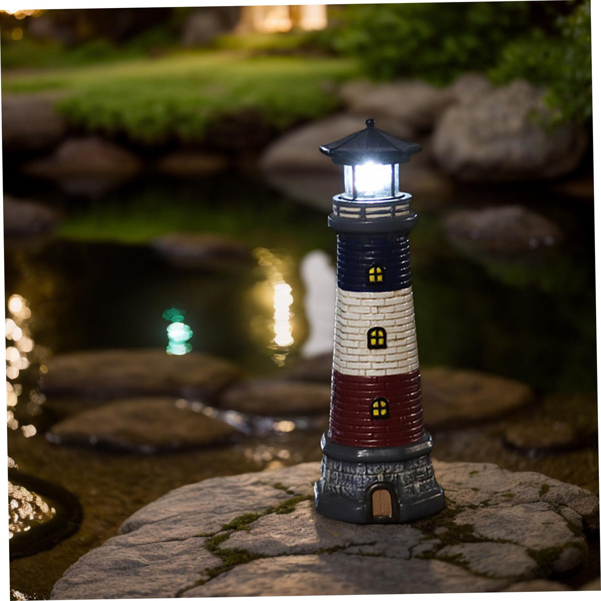 15" Tall Waterproof Resin Lighthouse Lamp with 360° Rotating LED Q994