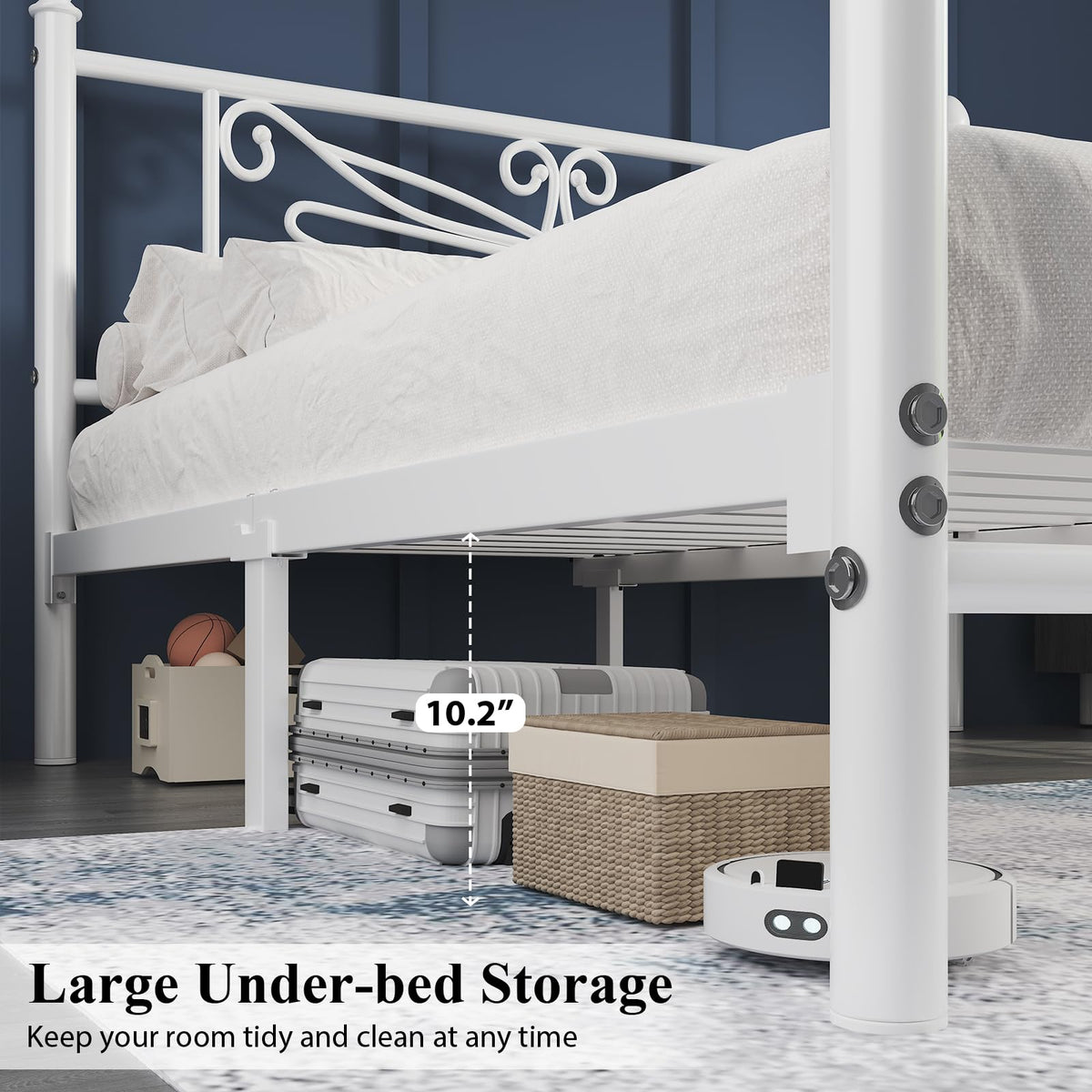 White Full Size Metal Platform Bed Frame U4929