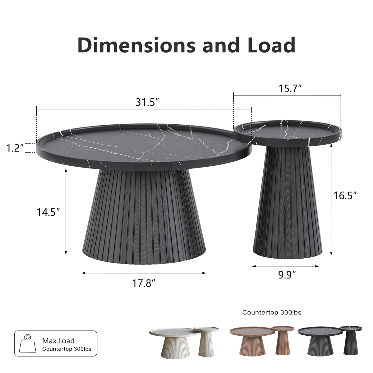 Black Marble Veneer Nesting Coffee Table Set of 2 G886144