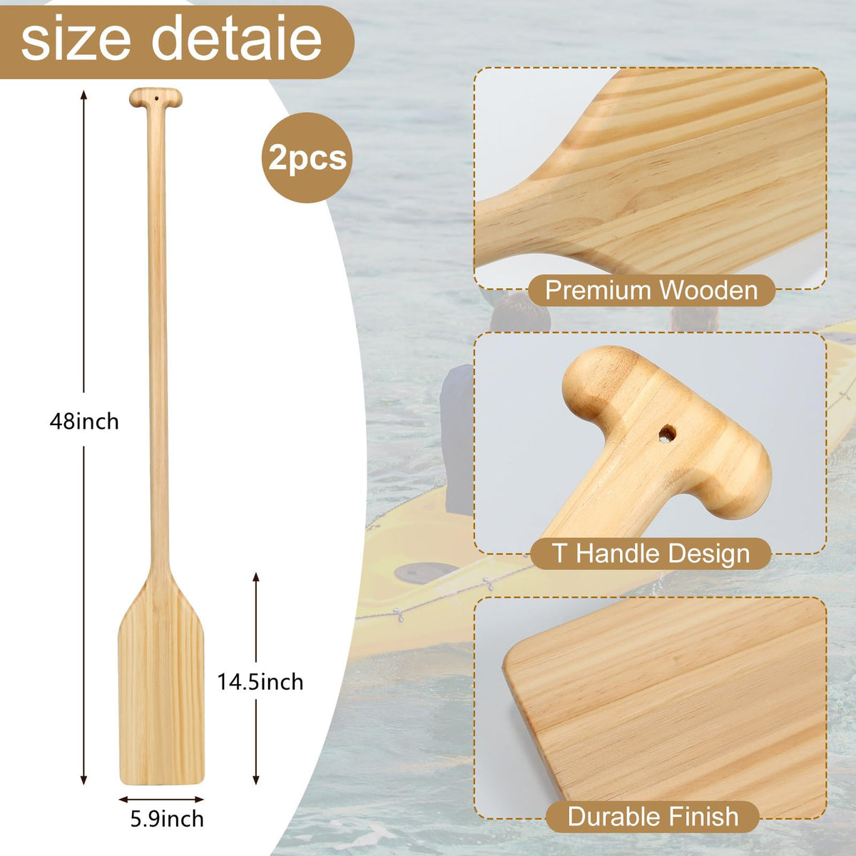 4 ft Wooden Canoe Paddles with Ergonomic Grip P1106