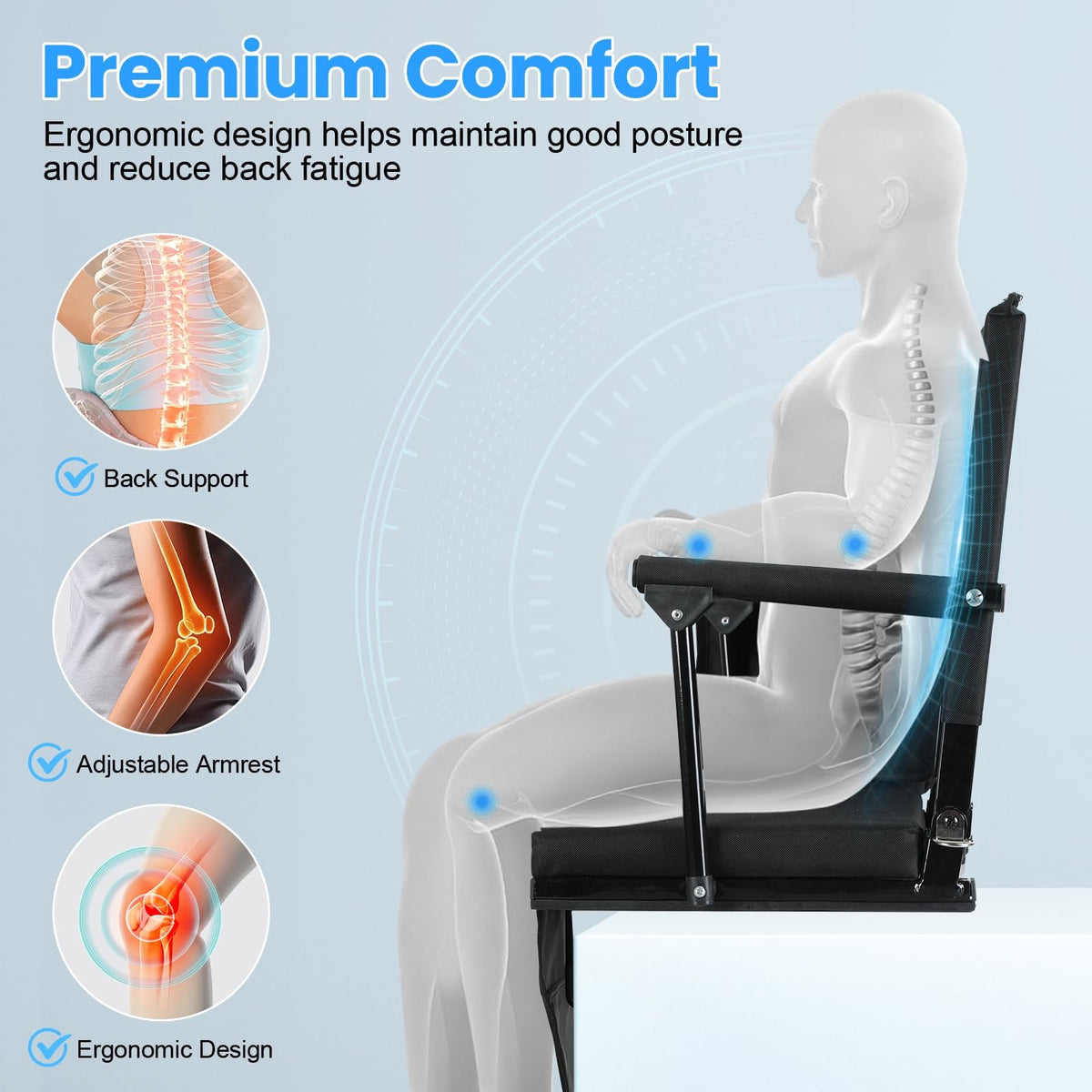 2-Pcs Folding Stadium Seat with Back Support & Cushion D314