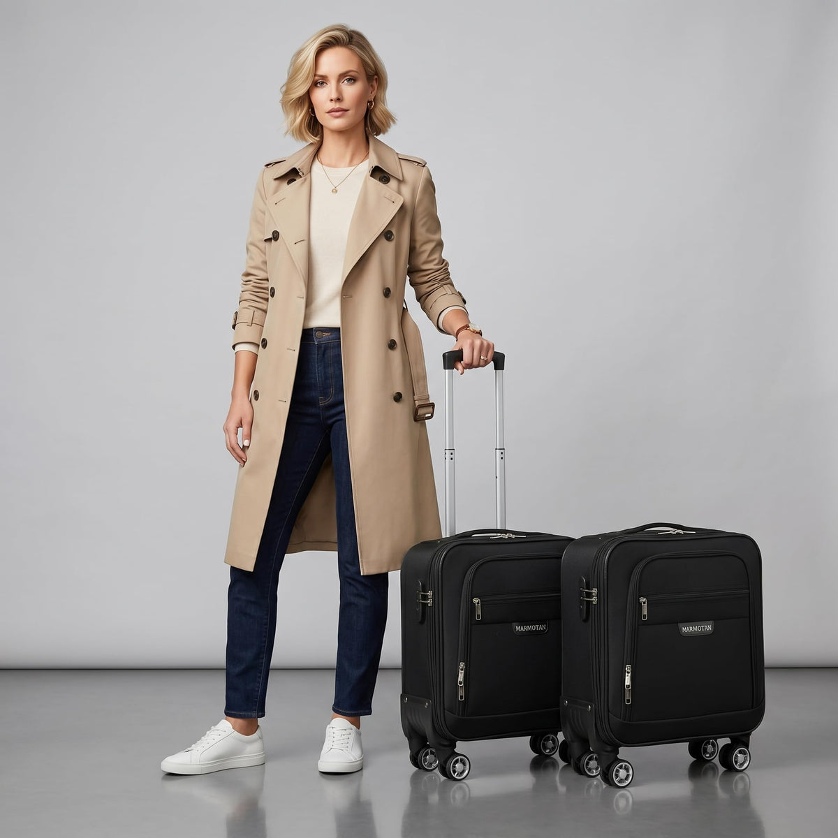 18 inch Carry on Luggage with Spinner Wheels Black H255