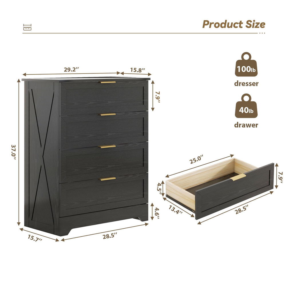 Modern Wide Wooden Chest of Drawers, Black V164058