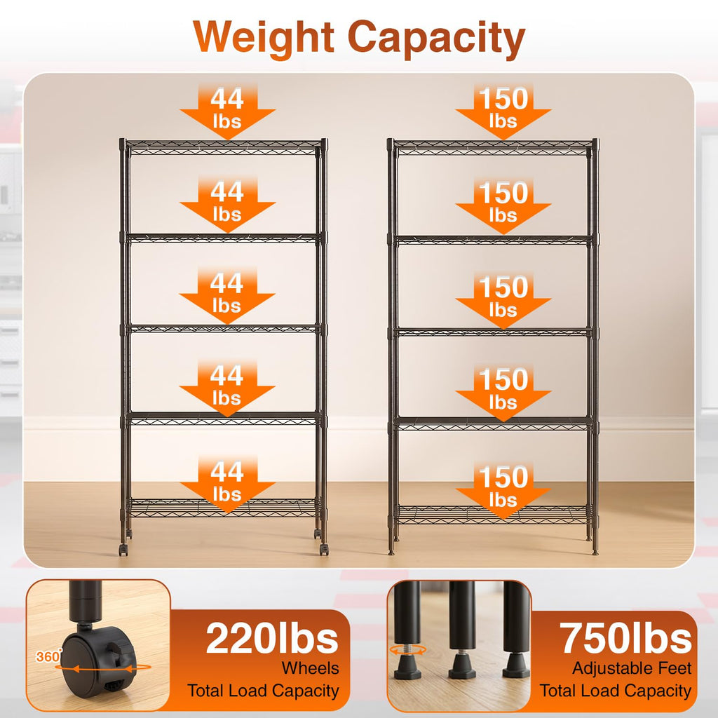 5-Tier Wire Shelf with Wheels L70710