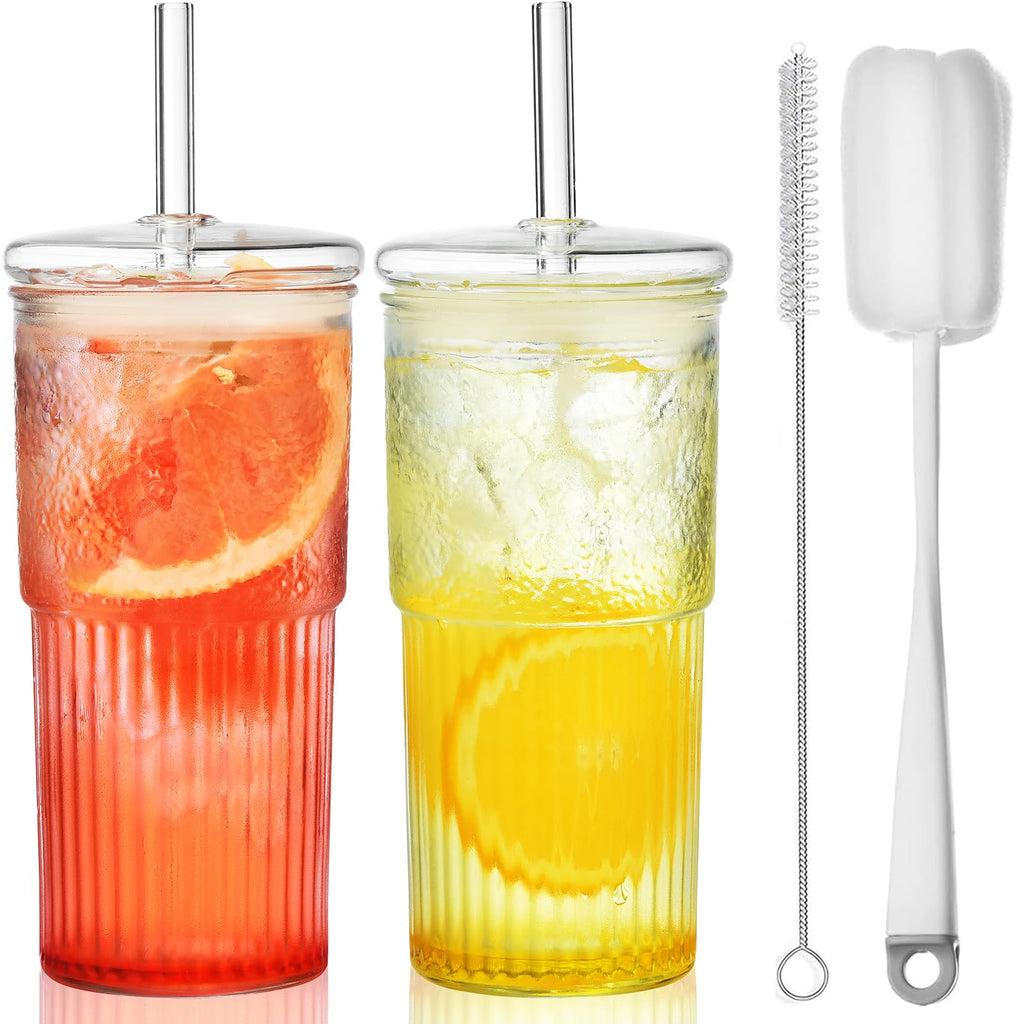 22 oz High Borosilicate Clear Glass Cups with Lids and Straws, Pack of 2 X189
