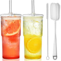 22 oz High Borosilicate Clear Glass Cups with Lids and Straws, Pack of 2 X189
