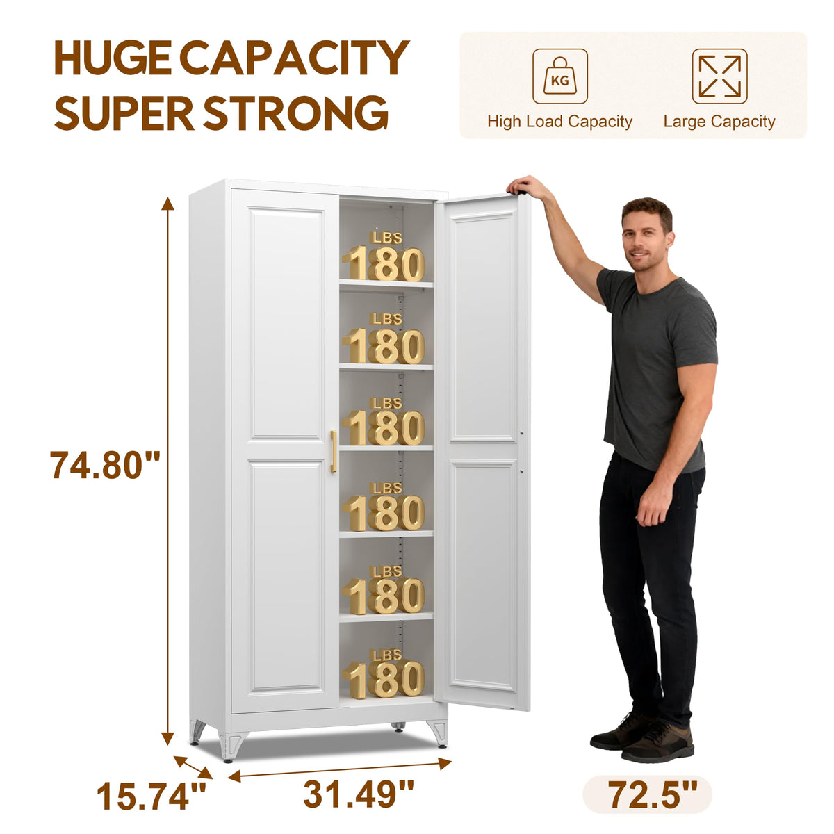 75" Metal Kitchen Pantry Cabinet with Doors C1063