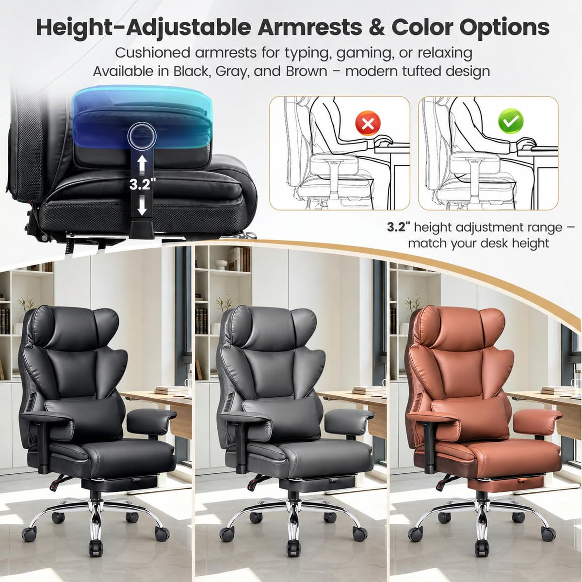Big and Tall Office Chair 500 lbs PU Leather T231176