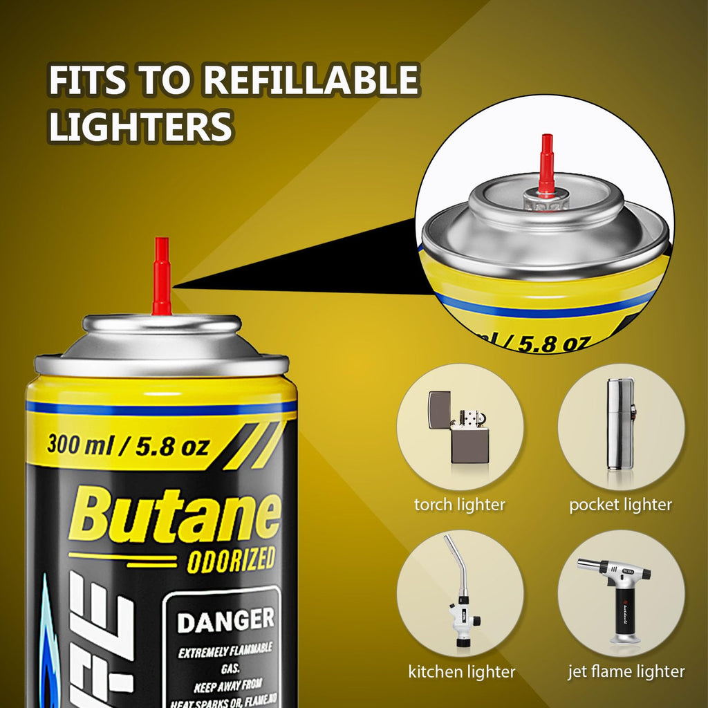 Pack of 2 Butane Fuel Refill 10.56 fl oz Canister with 5 Nozzle Adapters N557