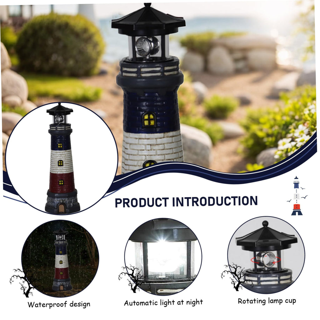 15" Tall Waterproof Resin Lighthouse Lamp with 360° Rotating LED Q994