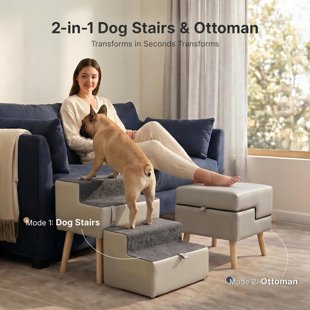 2-in-1 Foldable Dog Stairs & Ottoman L111