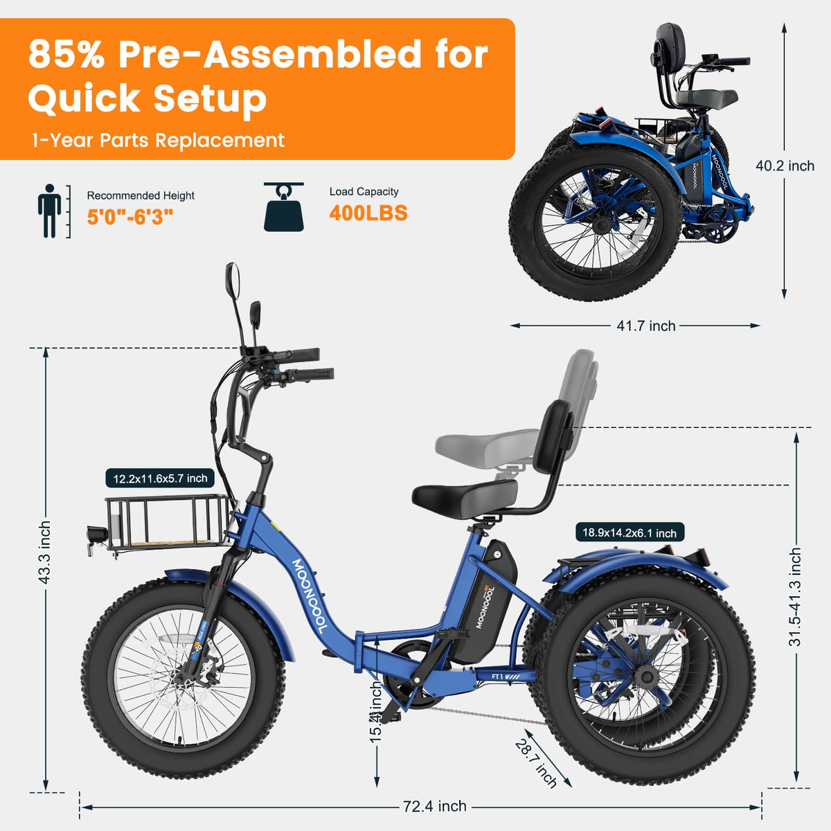 Electric Tricycle for Adults 500W 20" Fat Tire M753503