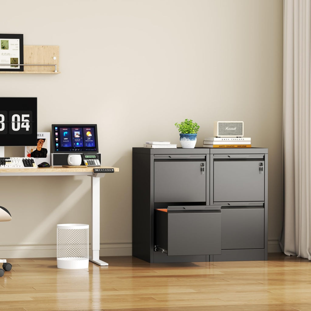 2 Drawer Black Metal File Cabinet with Lock N481