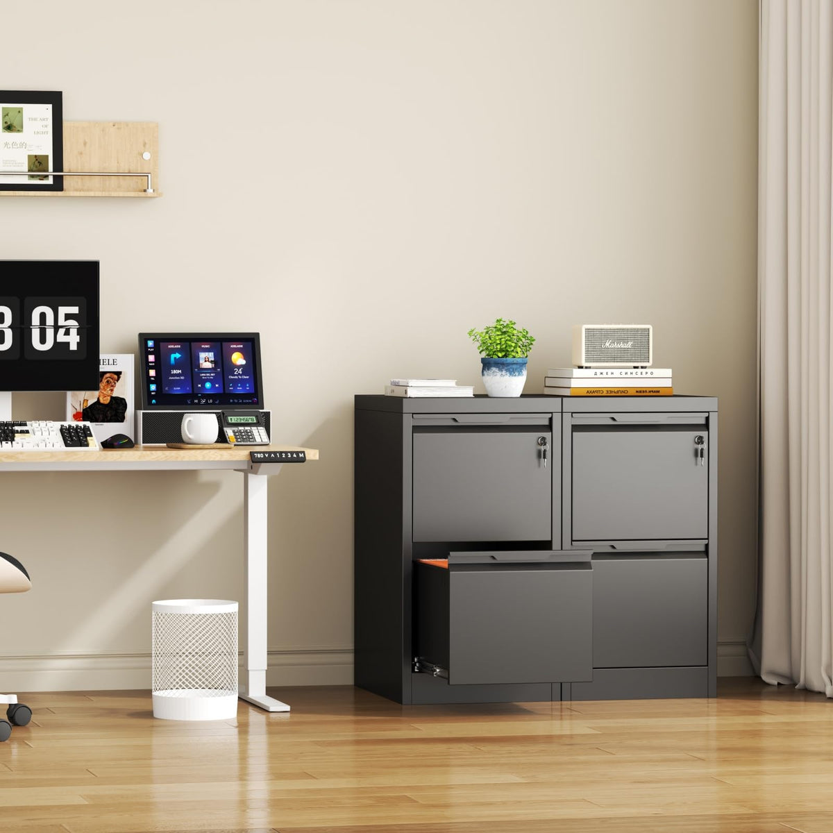 2 Drawer Black Metal File Cabinet with Lock N481