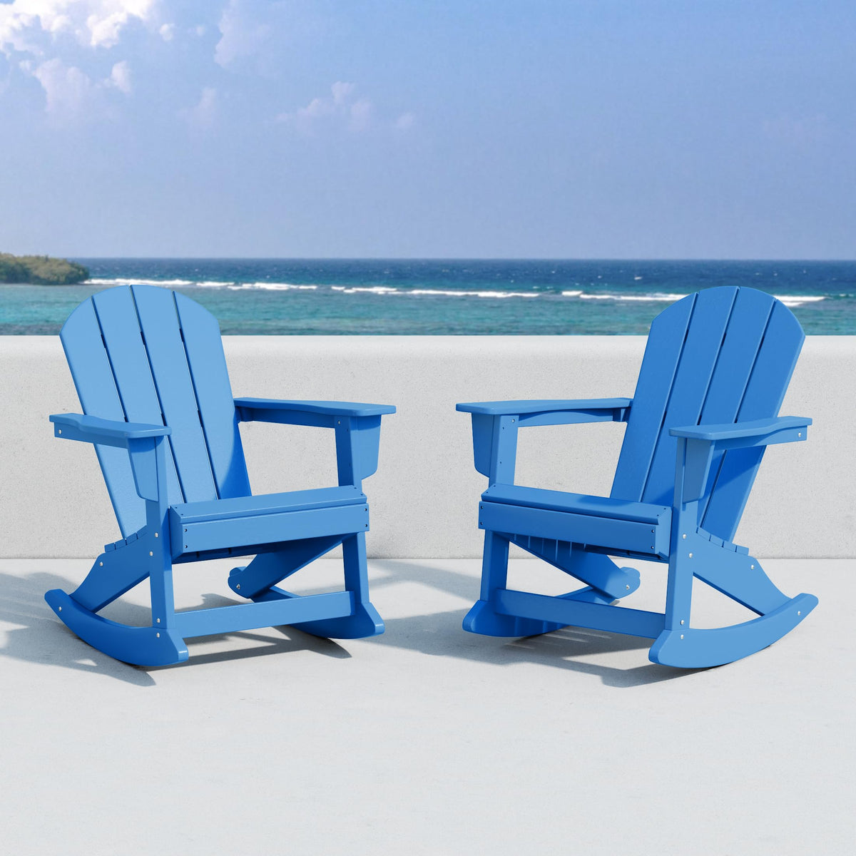 HDPE Outdoor Rocking Adirondack Chair Set of 2, Pacific Blue Q736