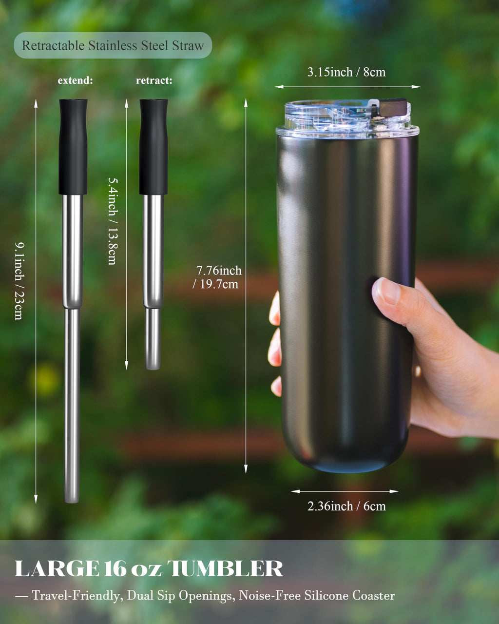 16 oz Insulated Stainless Steel Tumbler with Straw and Lid A14633