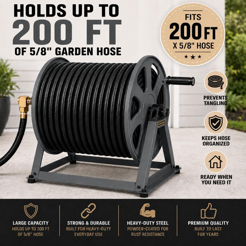 200ft Heavy Duty Metal Floor and Wall Mounted Hose Reel K81301