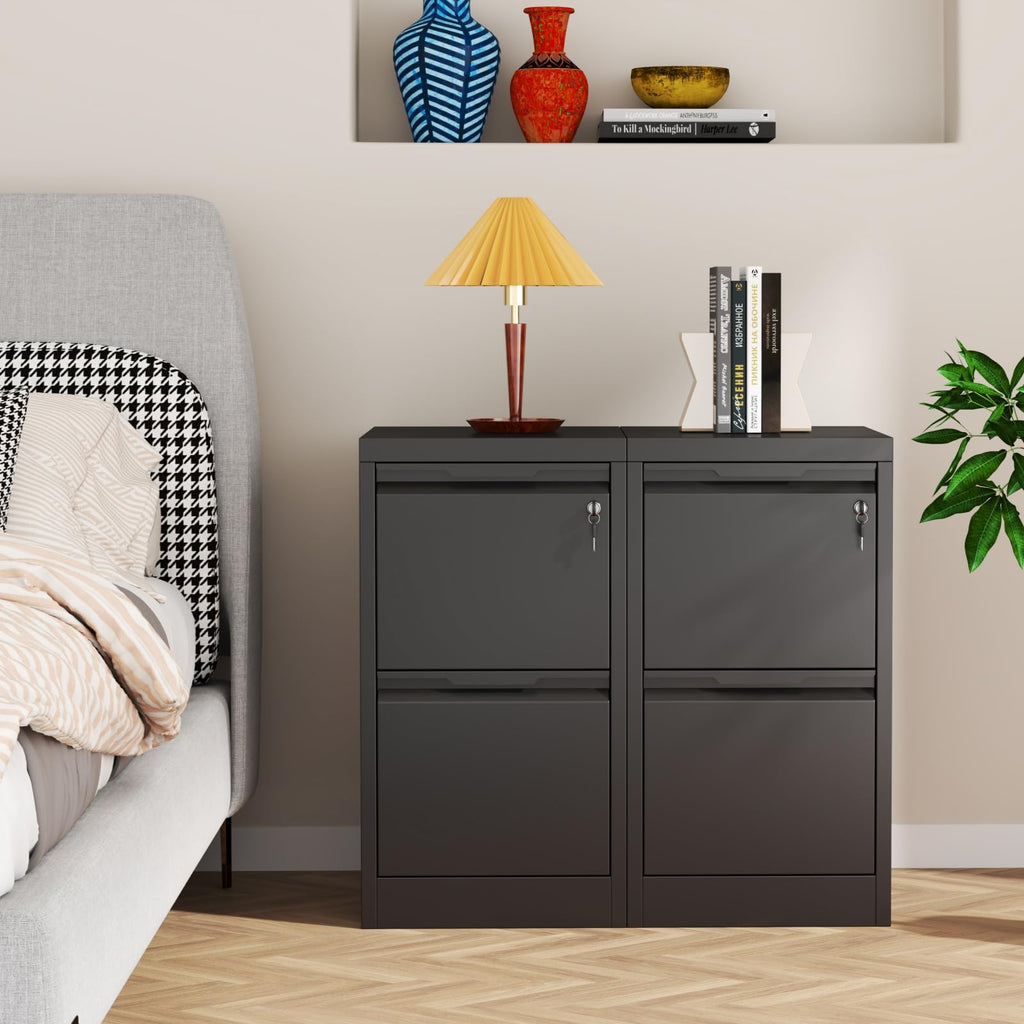 2 Drawer Black Metal File Cabinet with Lock N481