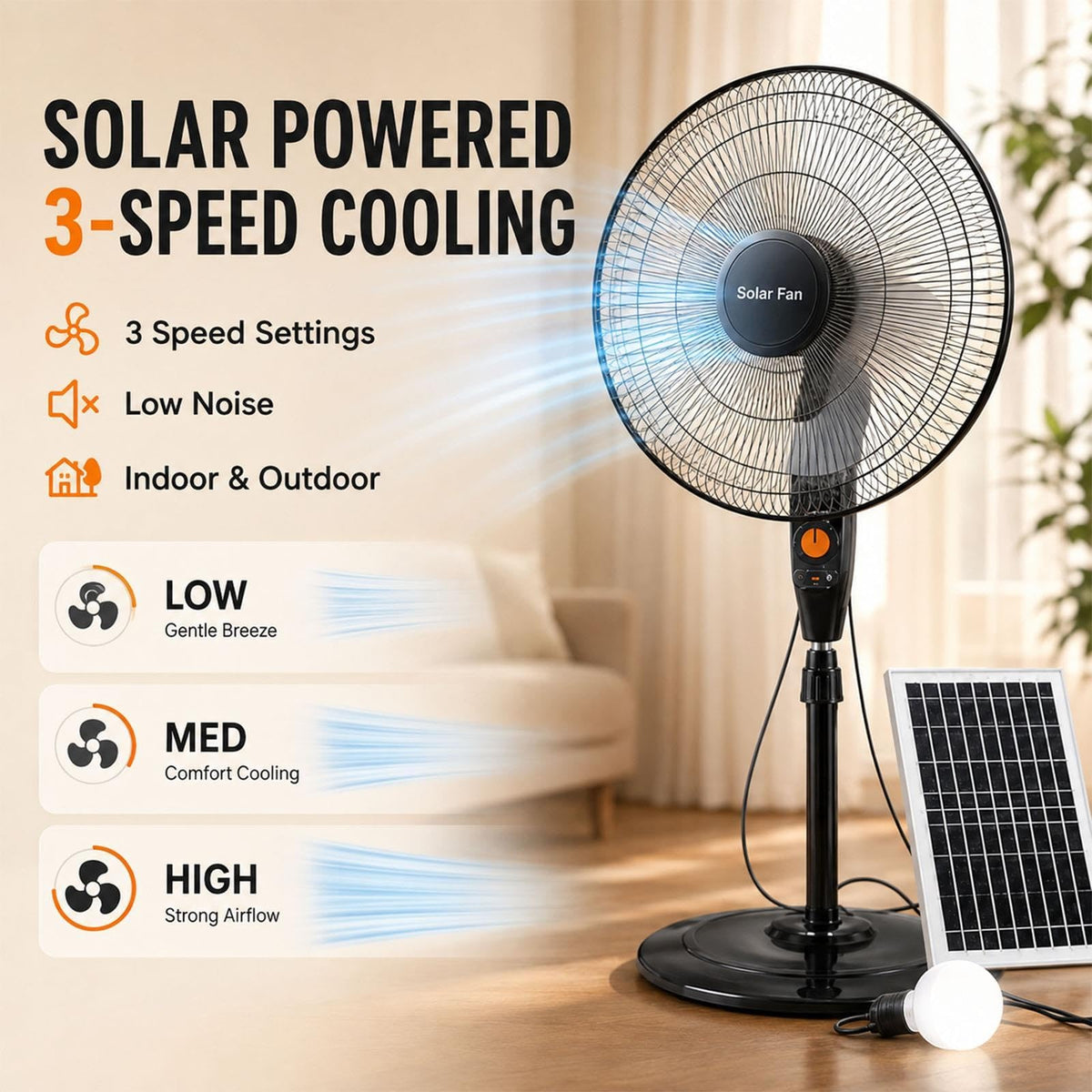 16 Inch Rechargeable Pedestal Fan with Solar Panel S363
