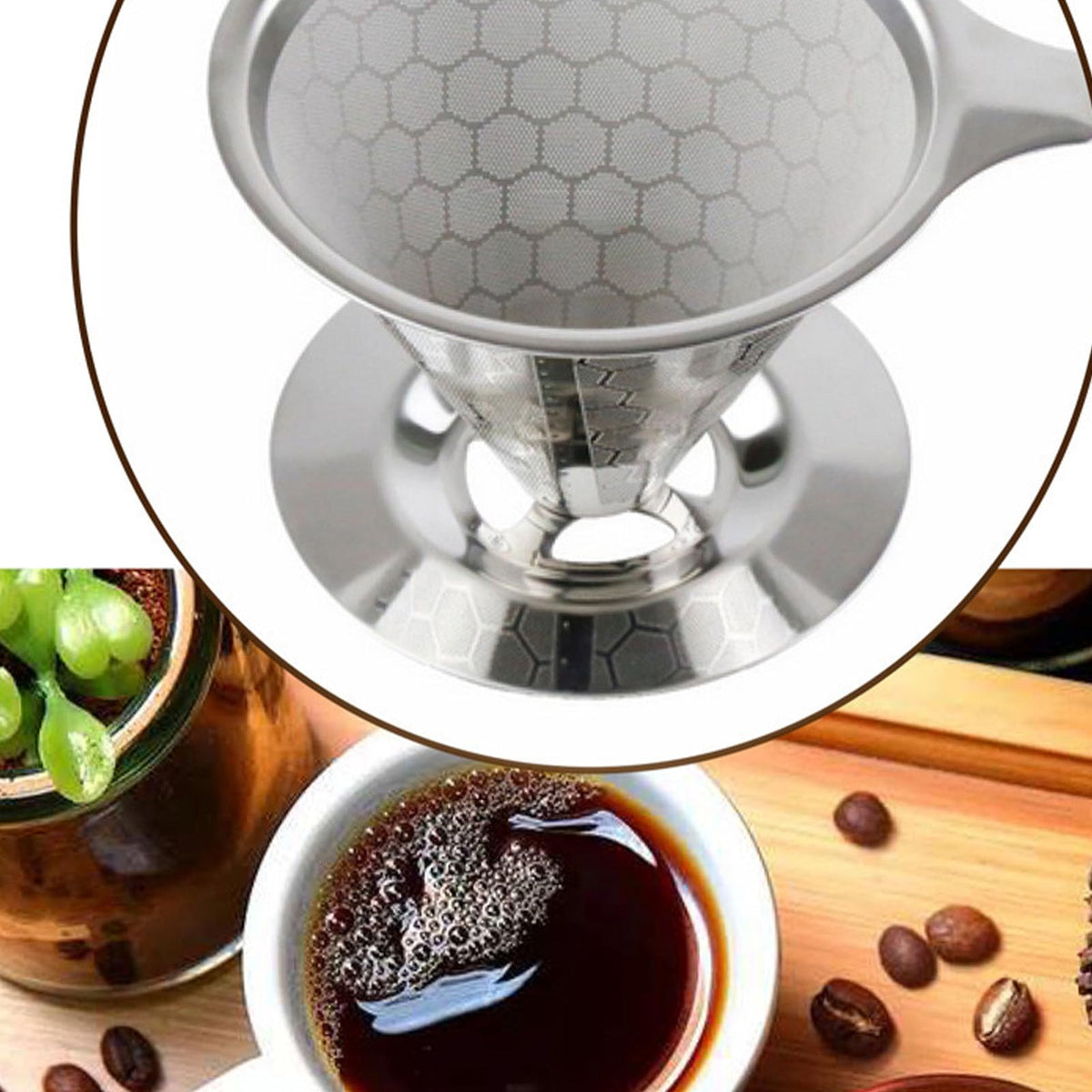 Reusable Stainless Steel Cone Coffee Filter O7595