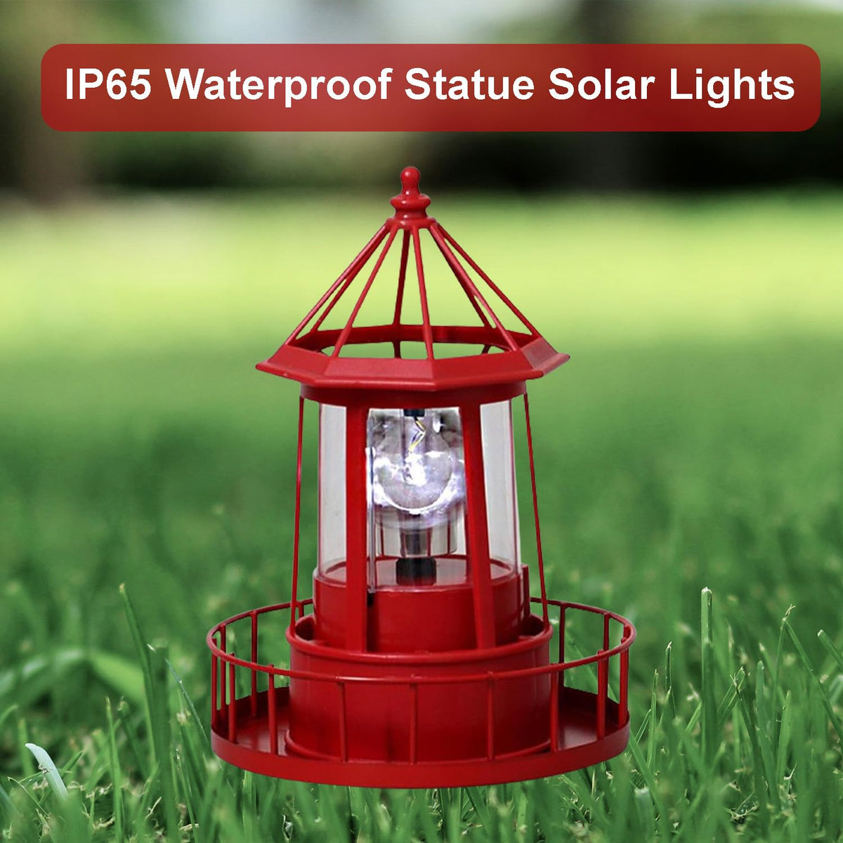 Waterproof Rotating Solar Lighthouse Statue X14956