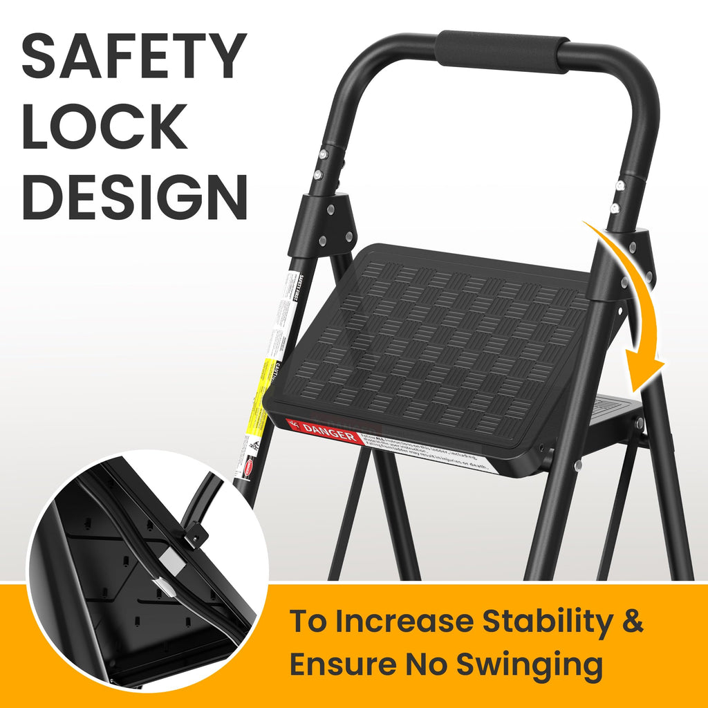3 Step Folding Ladder with Anti-Slip Pedal H718