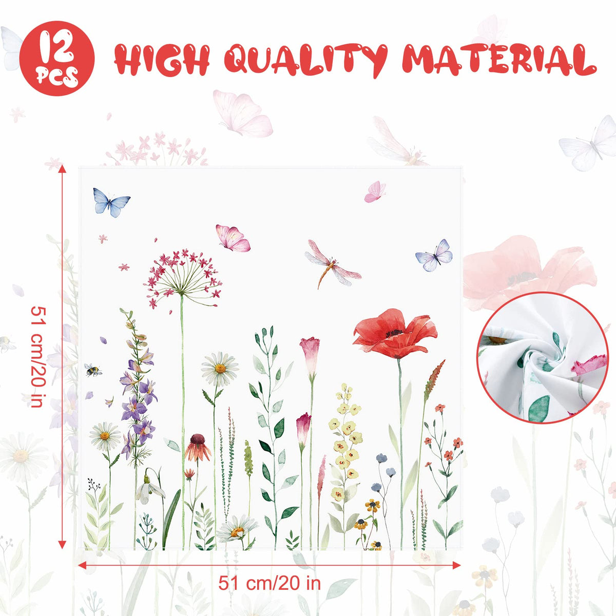12 Pcs Flower Cloth Napkins X10807