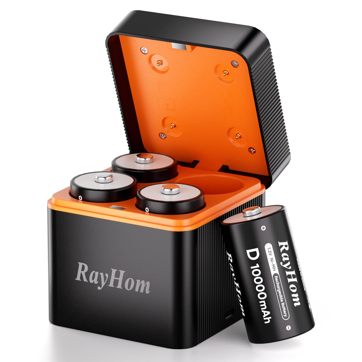 4 Pack 10000mAh Rechargeable D NiMH Batteries with 4 Slot Charger O432988