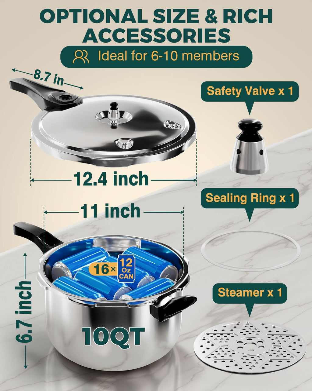 10 Quart Stainless Steel Pressure Cooker V53531