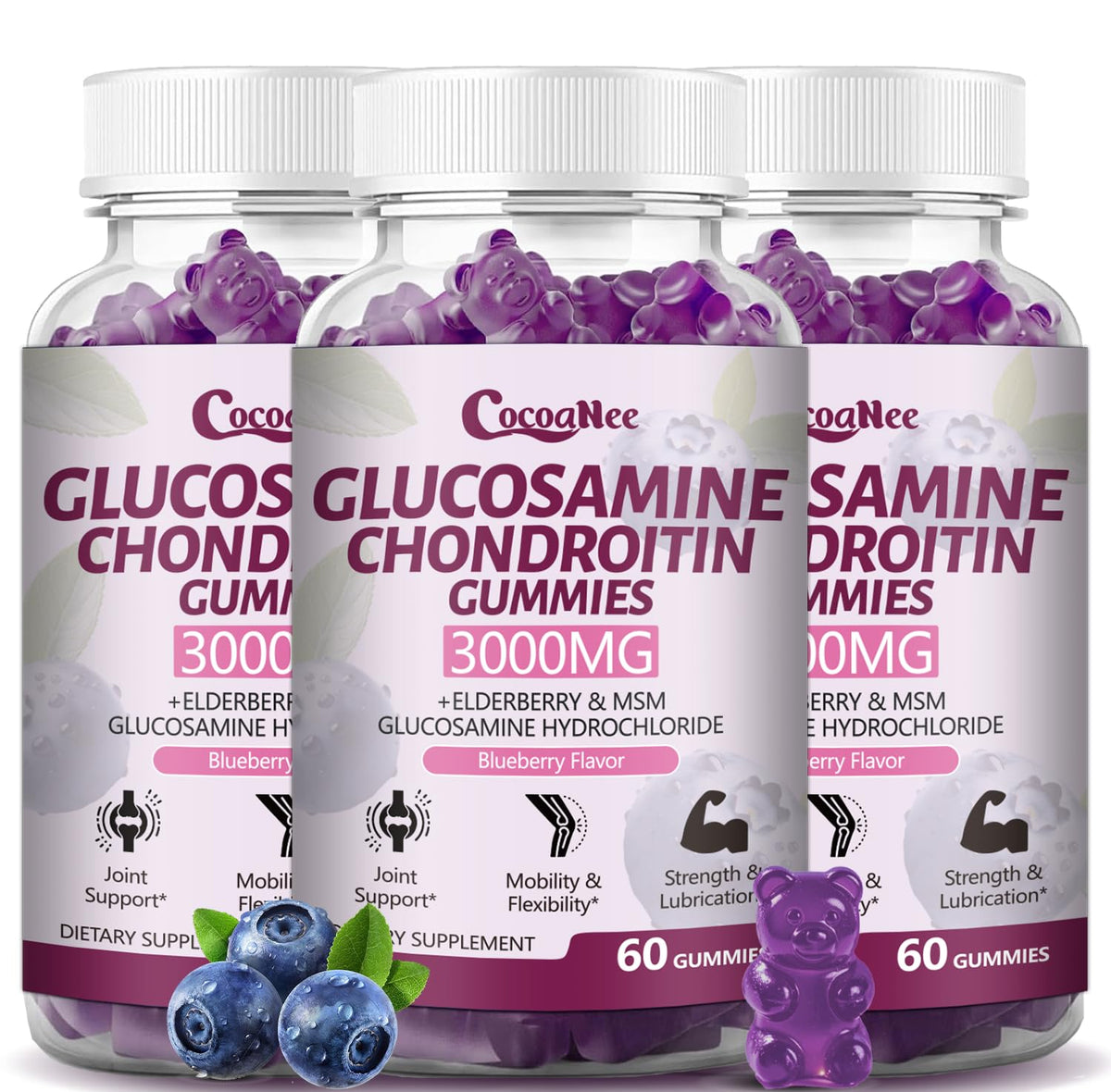 3000MG Glucosamine Chondroitin Gummies with MSM & Elderberry 180Cts Z5109