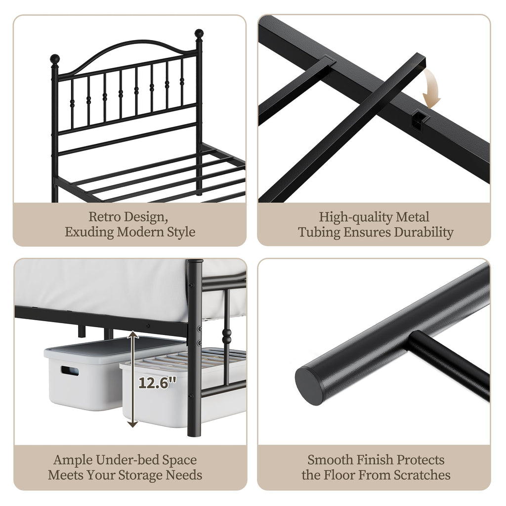 Twin Size Metal Platform Bed Frame with Headboard & Footboard P80661