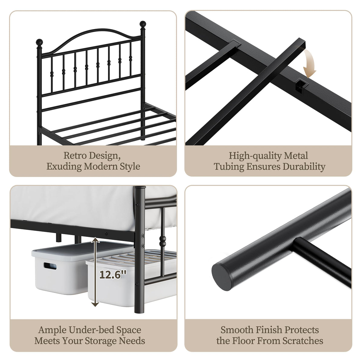 Twin Size Metal Platform Bed Frame with Headboard & Footboard P80661