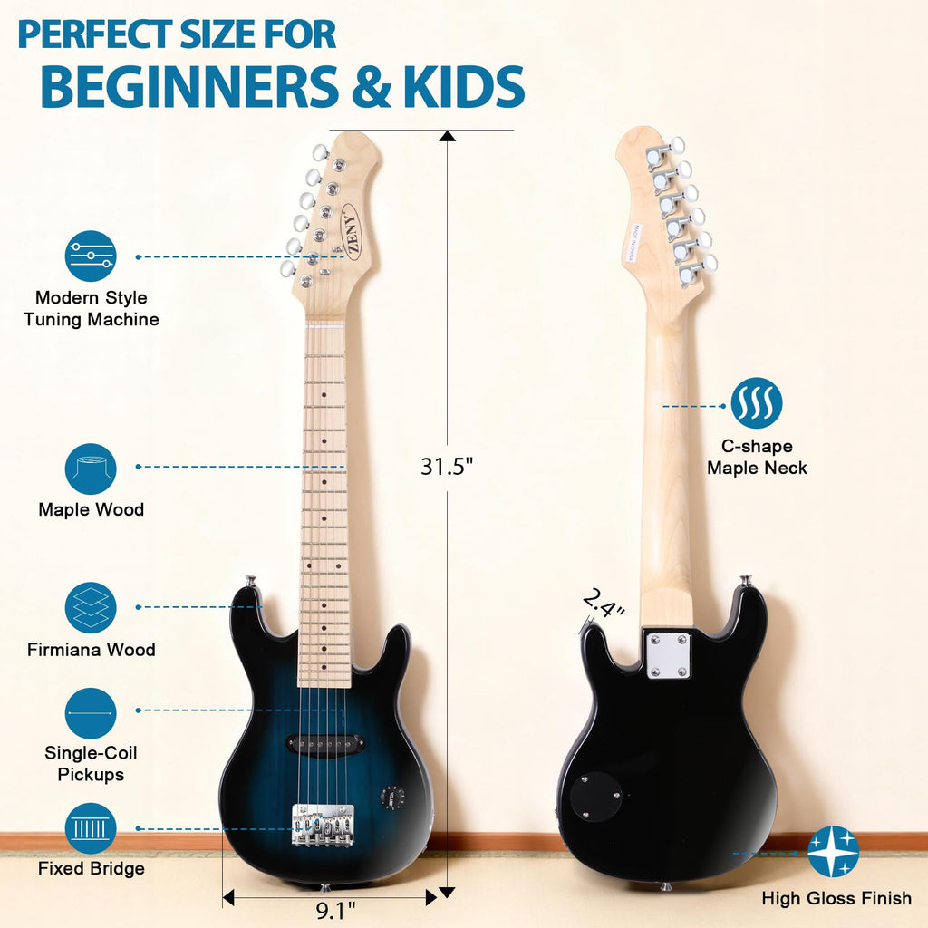 30 inch Kids Electric Guitar with 5w Amp, Gig Bag, Strap, Cable, Strings and Picks, Blue U7712